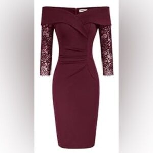 Plus Size Off The Shoulder Dress in burgundy